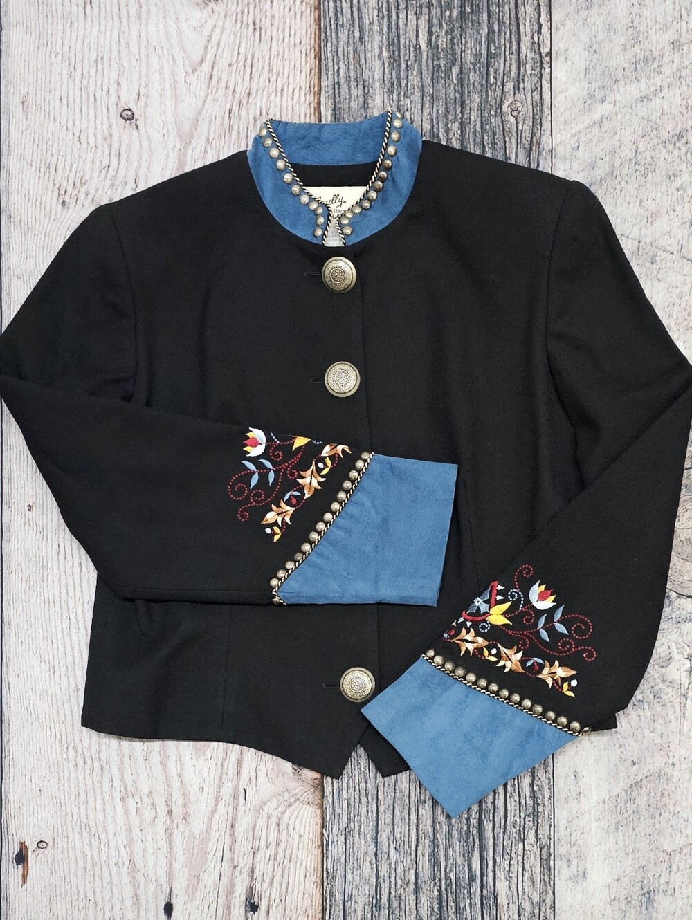 Vintage Scully Wool Cropped Embroidered Jacket Metal Button Women's Size Medium